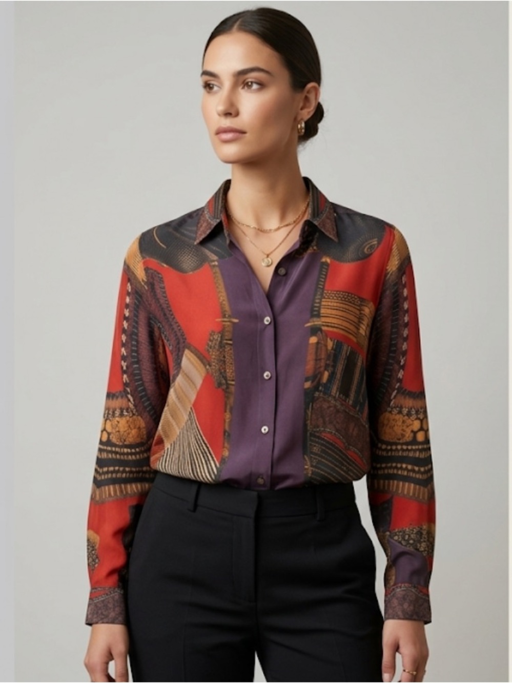 Etro Milano Silk Blouse Top Samurai Japanese Kabuto Armor Helmet Graphic